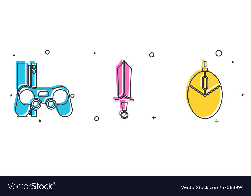 Set game console with joystick sword vector image Set game console with joystick sword
