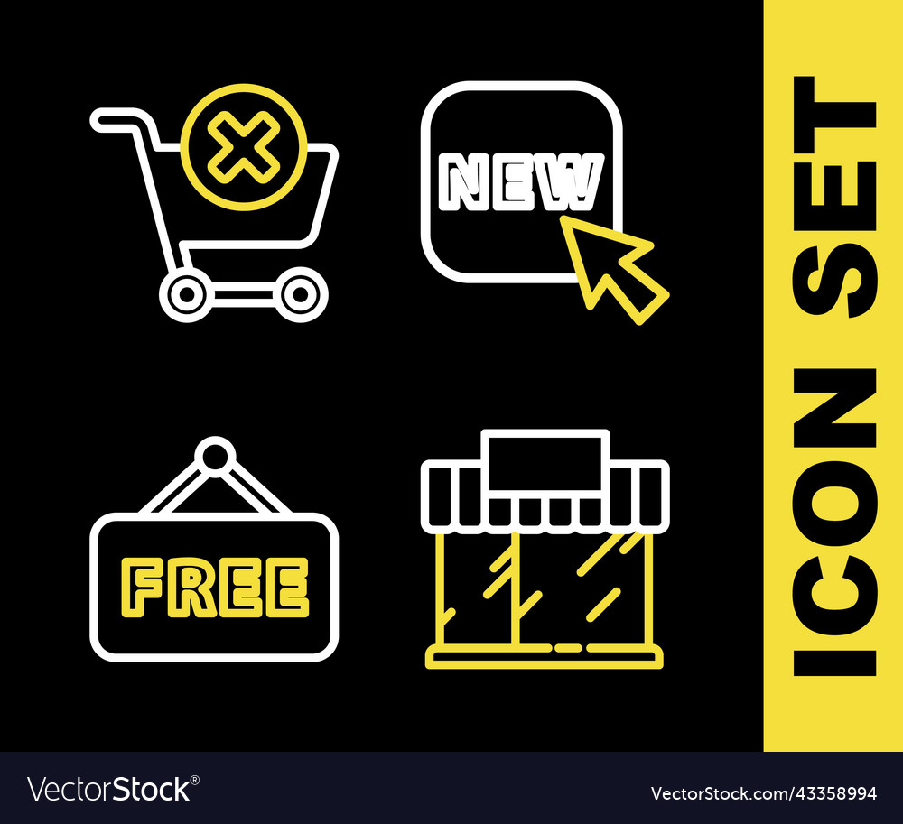 Set line button with text new shopping building Vector Image Set line button with text new shopping building