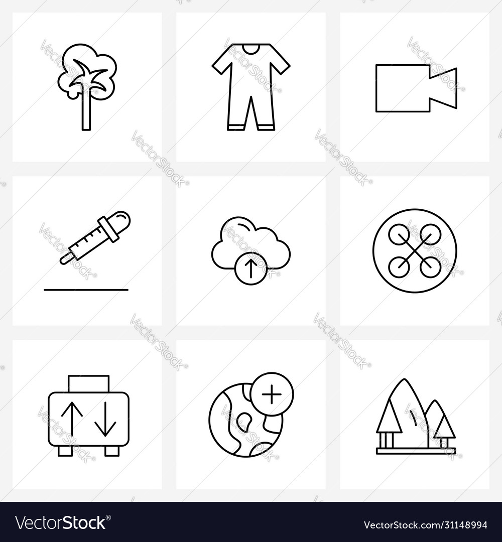 Ui set 9 basic line icons synchronize cloud