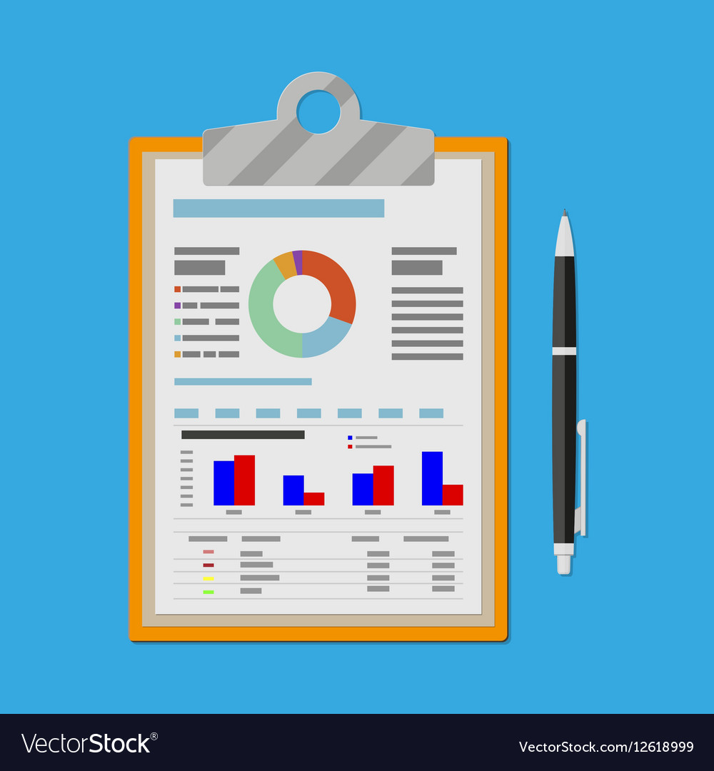 Clipboard with financial reports and pen Vector Image