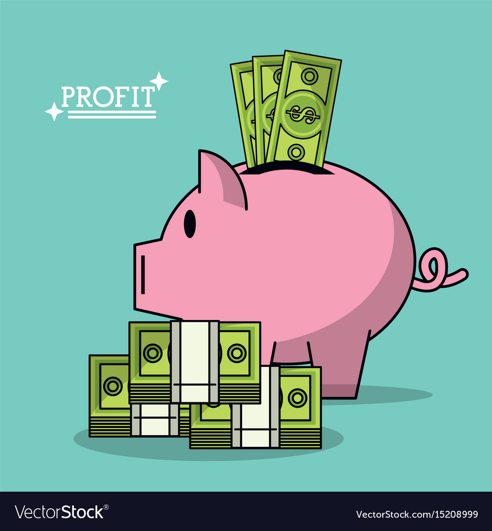 Bunte Poster mit Gewinn-Geld-Box Form von Schwein Vektorbild