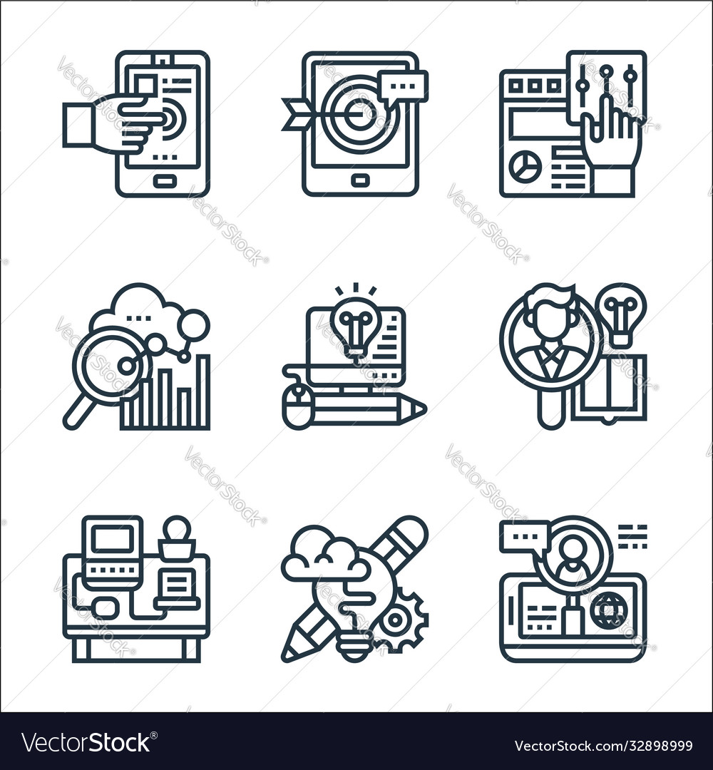 Digital transformation line icons linear set vector image Digital transformation line icons linear set