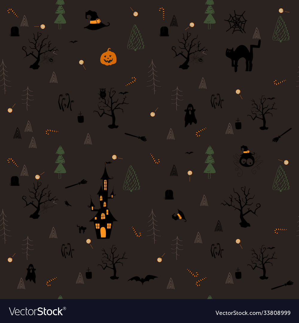 Seamless halloween theme pattern on dark