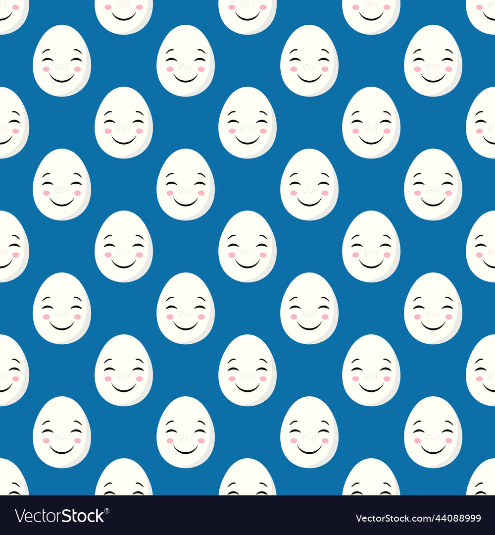 Seamless pattern with boiled egg smiling