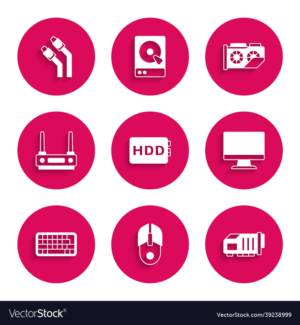 Set hard disk drive hdd computer mouse video vector image Set hard disk drive hdd computer mouse video