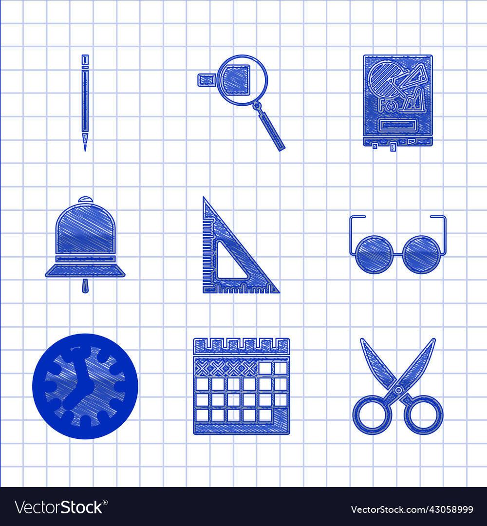 Set triangular ruler calendar scissors glasses Vector Image Set triangular ruler calendar scissors glasses