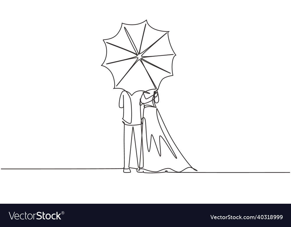 Single continuous line drawing back view married Vector Image