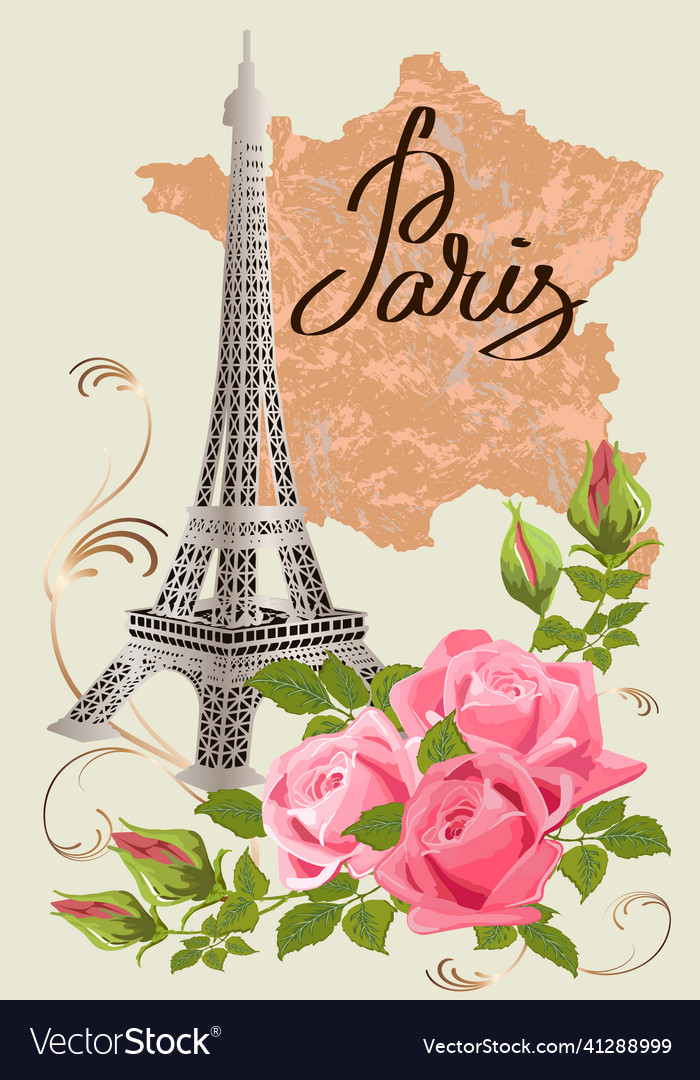 With roses and eiffel tower vector image With roses and eiffel tower