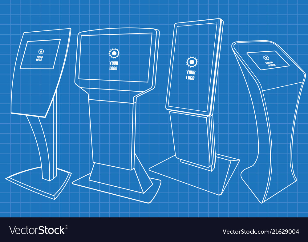 Blueprint of four interactive information kiosk Vector Image Blueprint of four interactive information kiosk