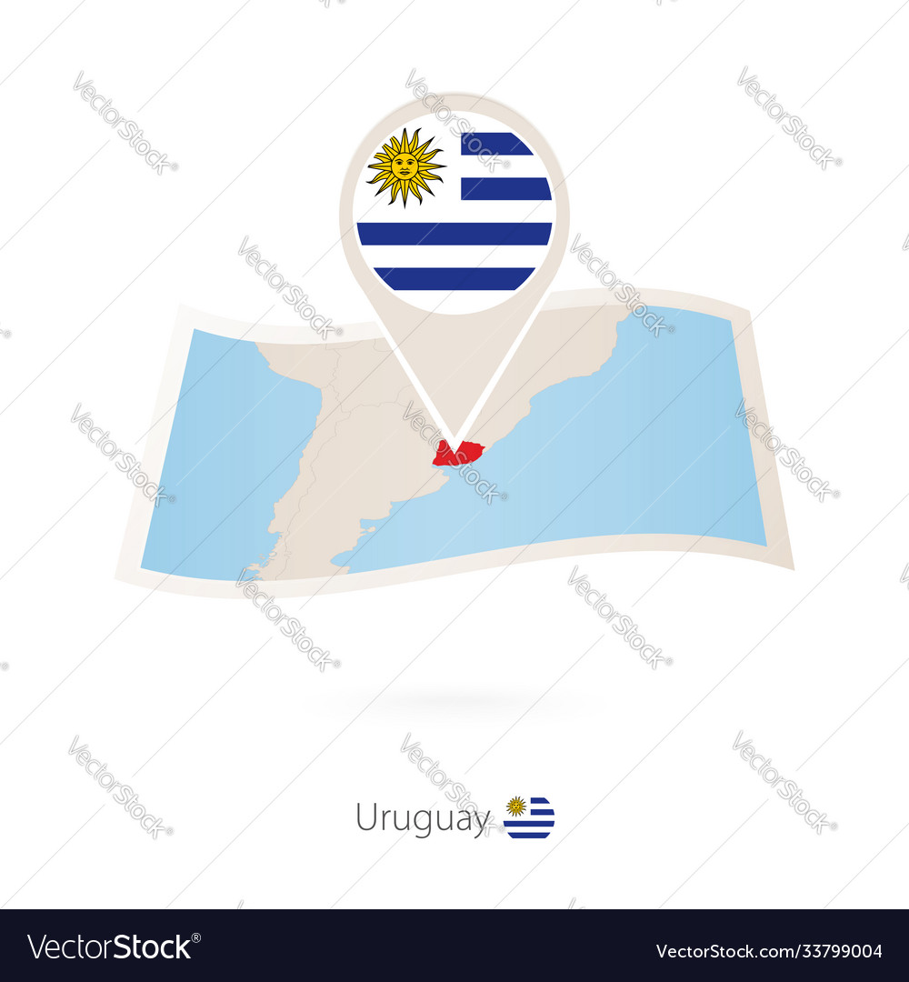 Gefaltete Papierkarte uruguay mit Flaggenstift