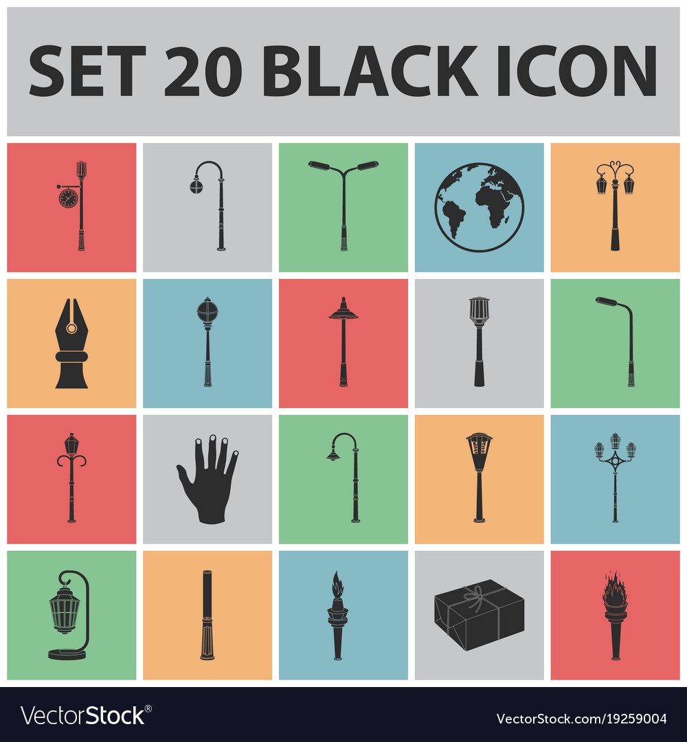 Lamp post black icons in set collection for design