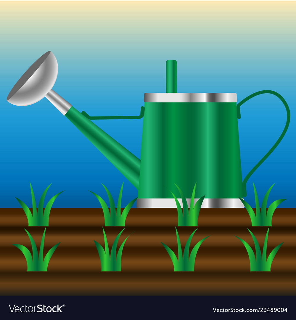 Metal watering canwatering pot in the garden Vector Image