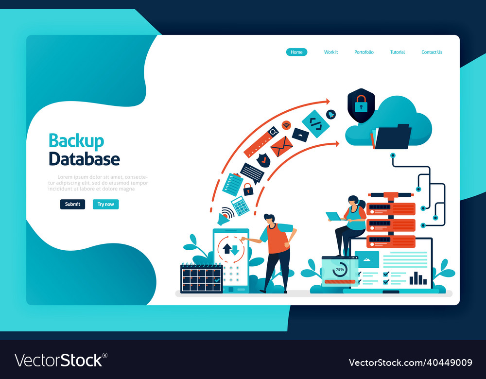 Backup database landing page design secure Vector Image Backup database landing page design secure