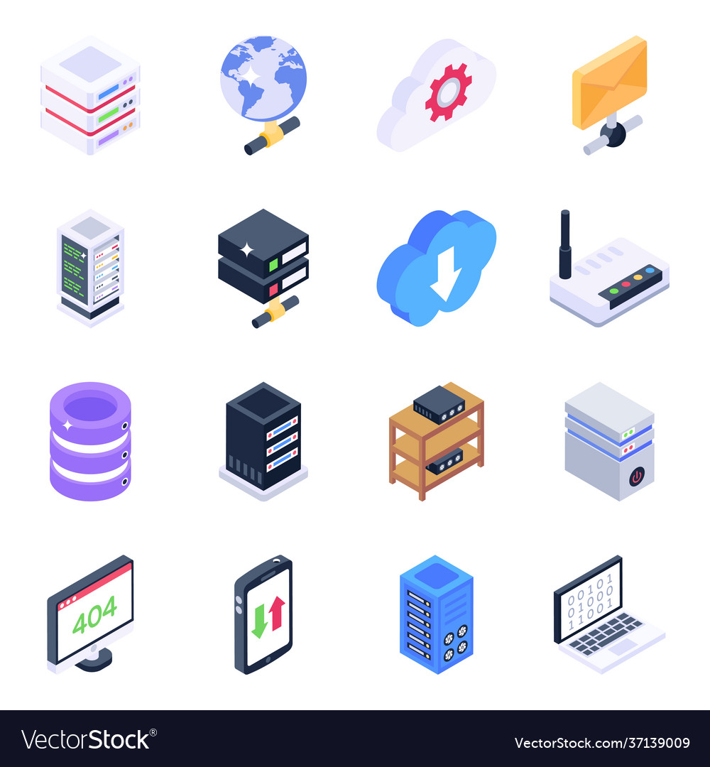 Big Data Isometric Icons Set