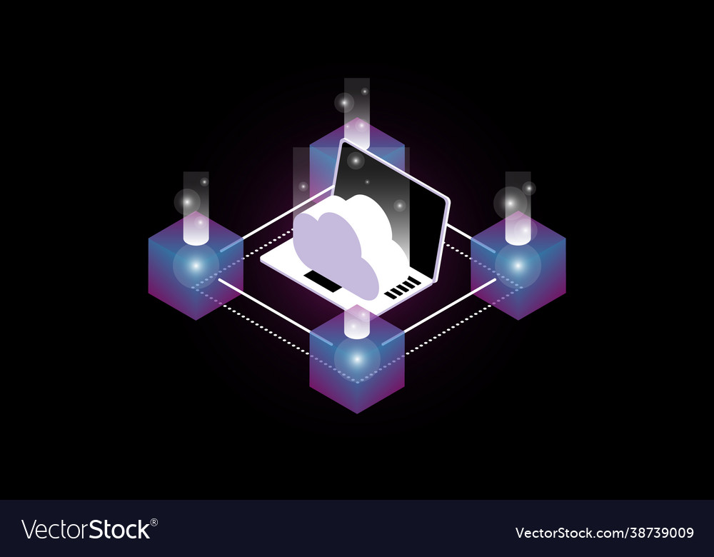 Isometric blockchain gradient cloud technology vector image Isometric blockchain gradient cloud technology
