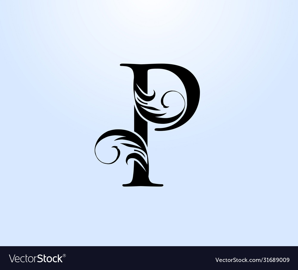 Luxury letter p crest logo vintage classic drawn vector image Luxury letter p crest logo vintage classic drawn