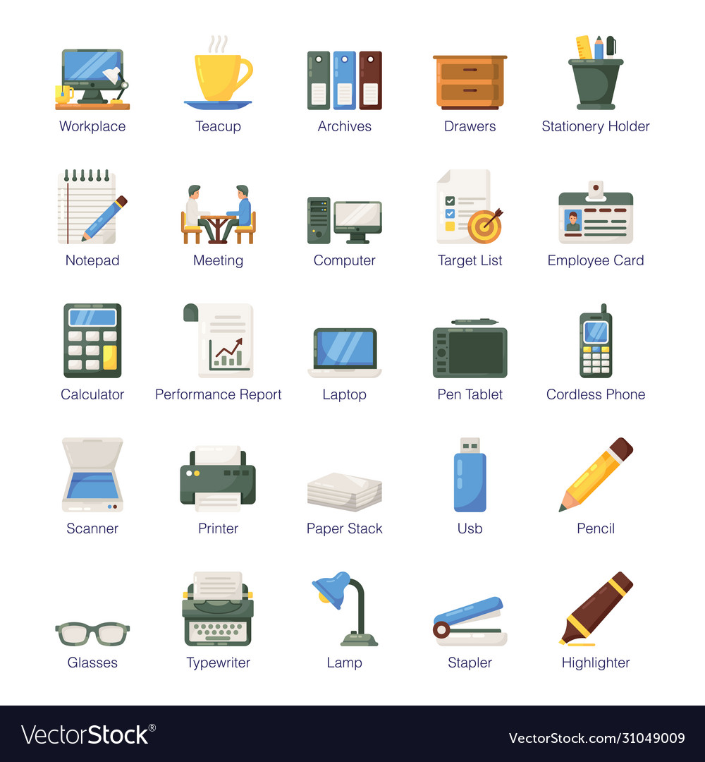 Pack office flat icons Royalty Free Vector Image