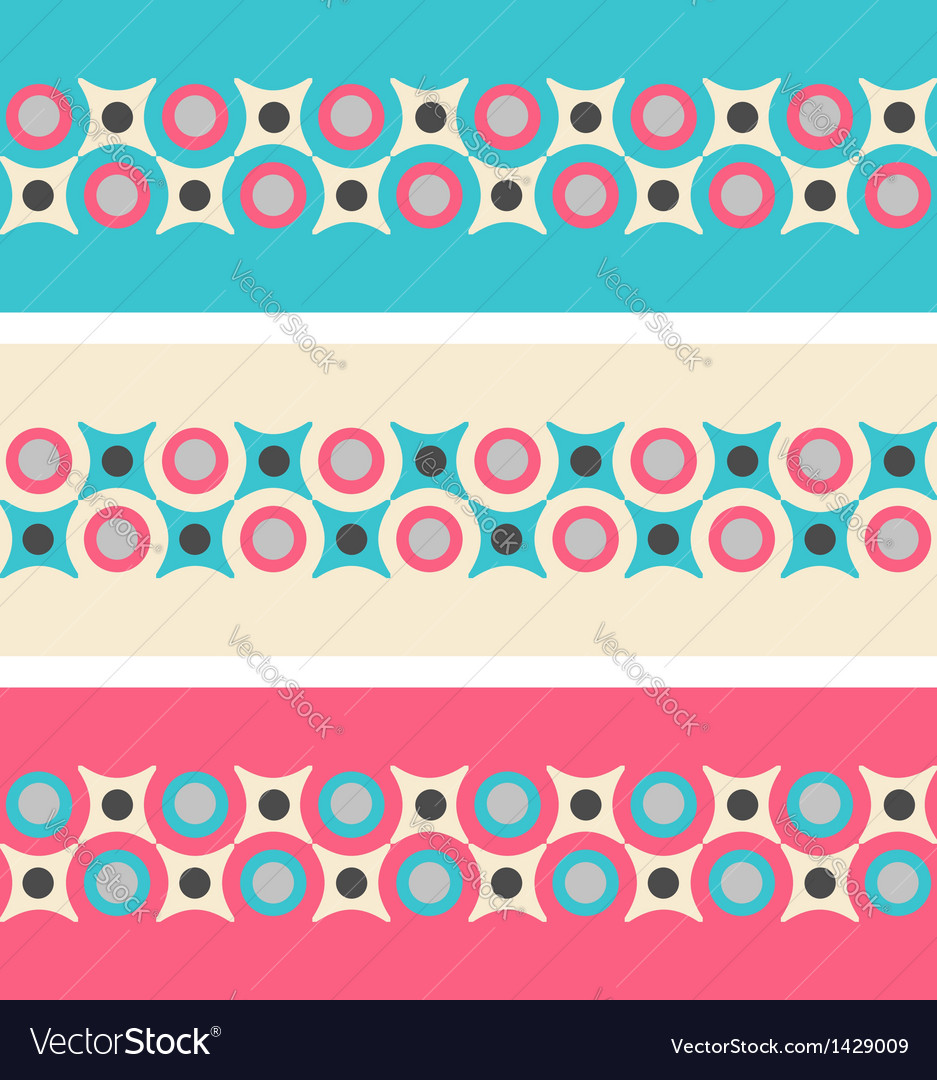 Set of seamless patterned borders in retro colors