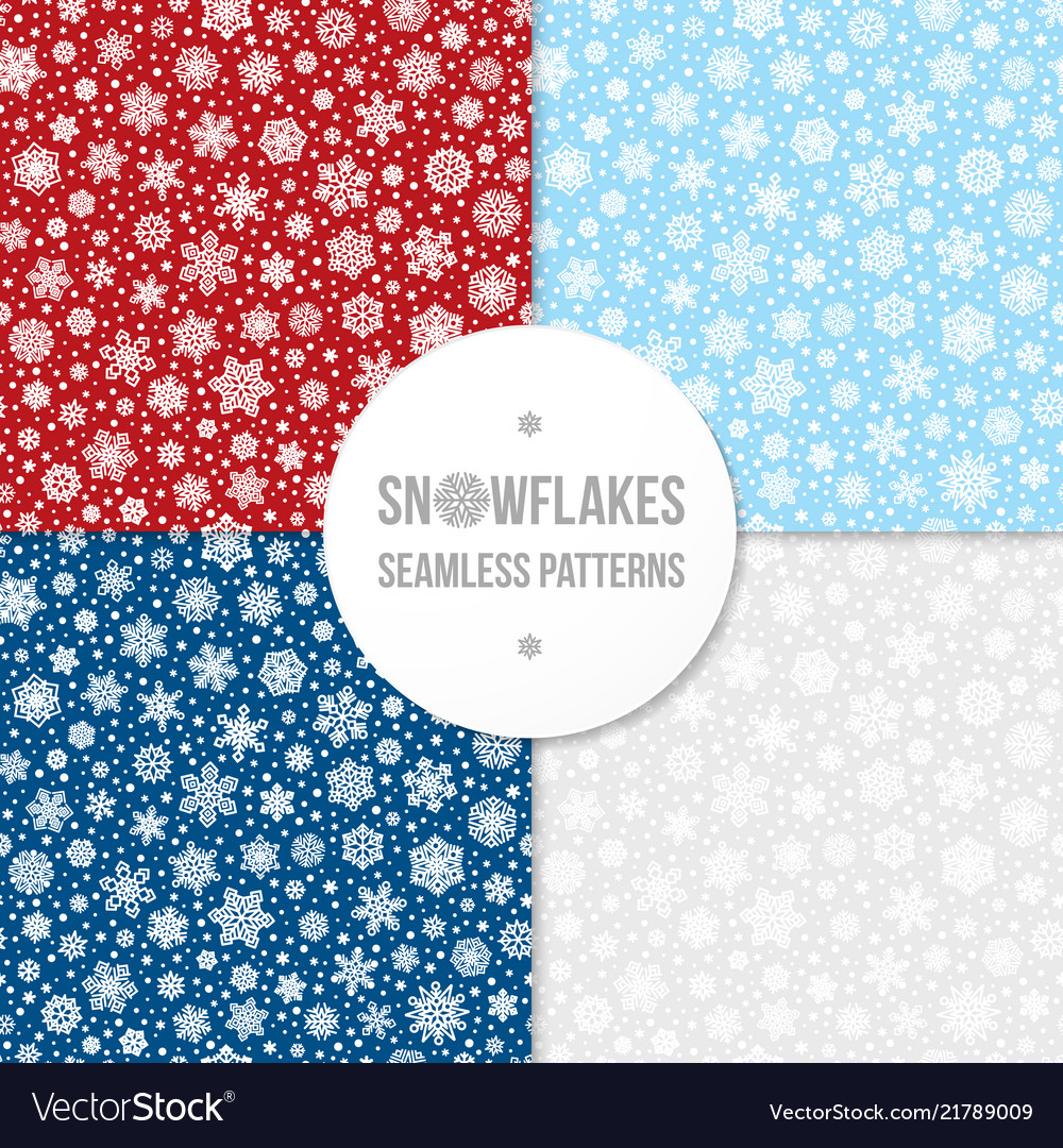 Set of seamless patterns with white snowflakes