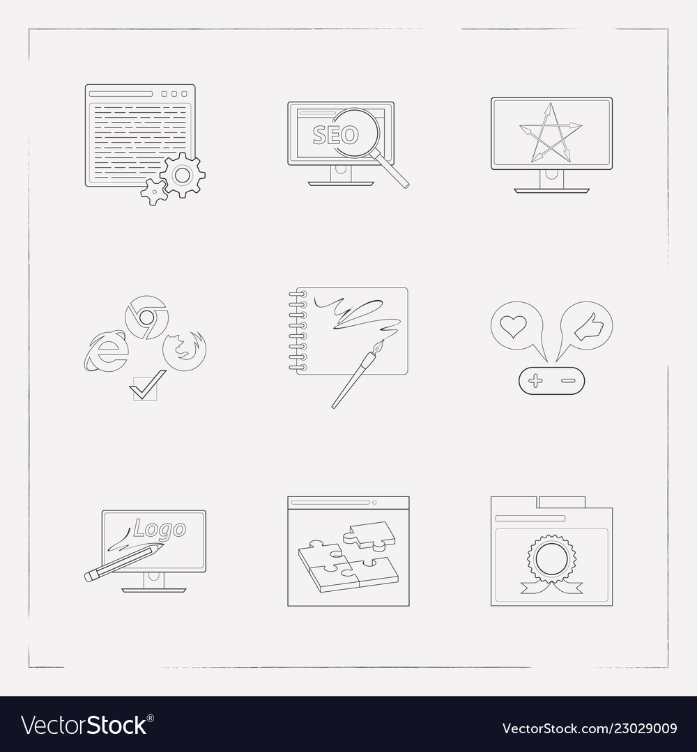 Set web design icons line style symbols vector image Set web design icons line style symbols