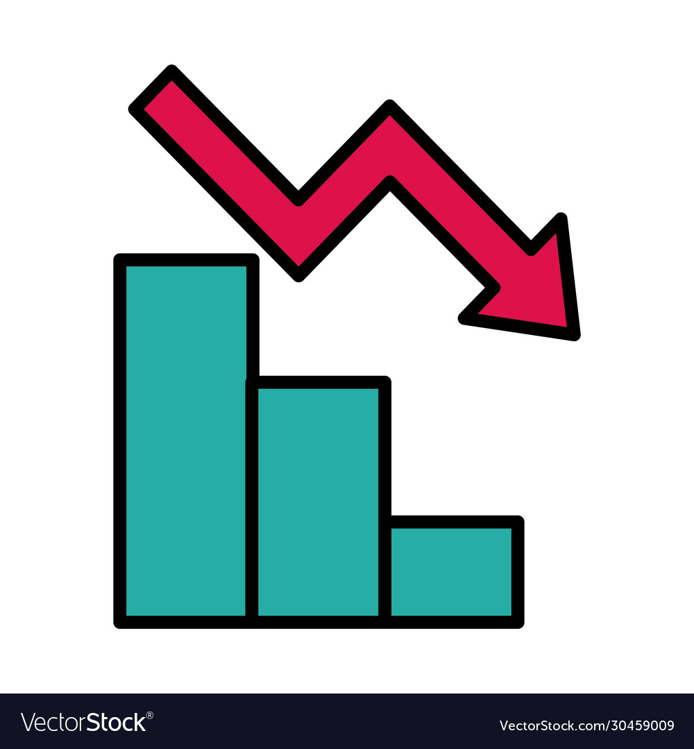 Statistics bars with arrow down line and fill