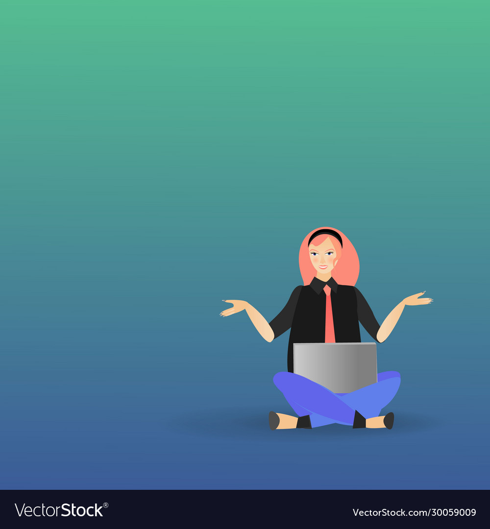 Working woman sitting on floor wo freelance