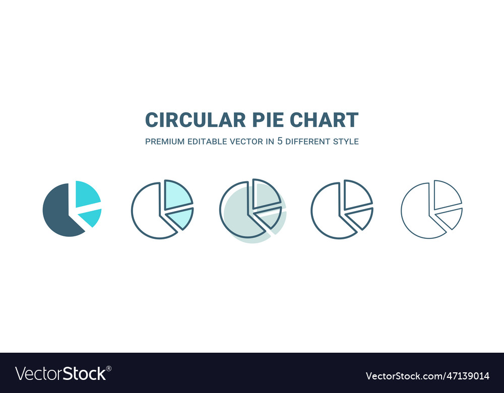 Circular pie chart icon in 5 different style vector image Circular pie chart icon in 5 different style