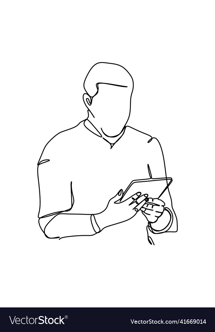 Man Using Tablet - Single Line Art