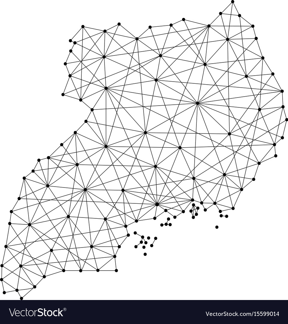 Map of uganda from polygonal black lines and dots