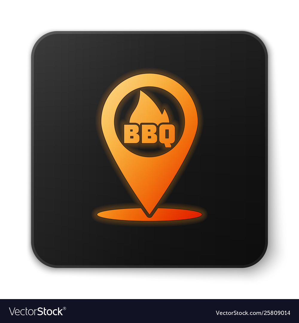 Orange glowing map pointer with barbecue icon