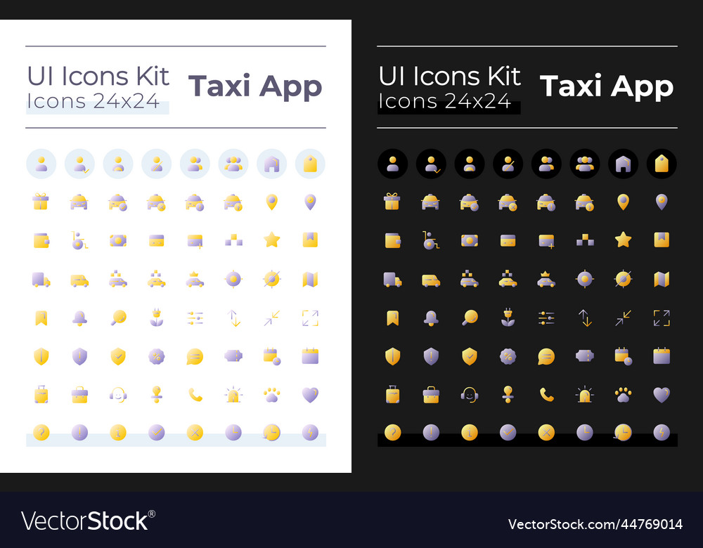 Taxi service flat gradient two-color ui icons set vector image Taxi service flat gradient two-color ui icons set