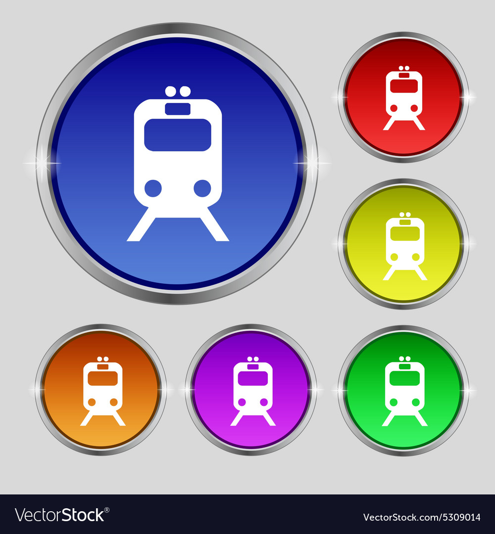 Train icon sign round symbol on bright colourful