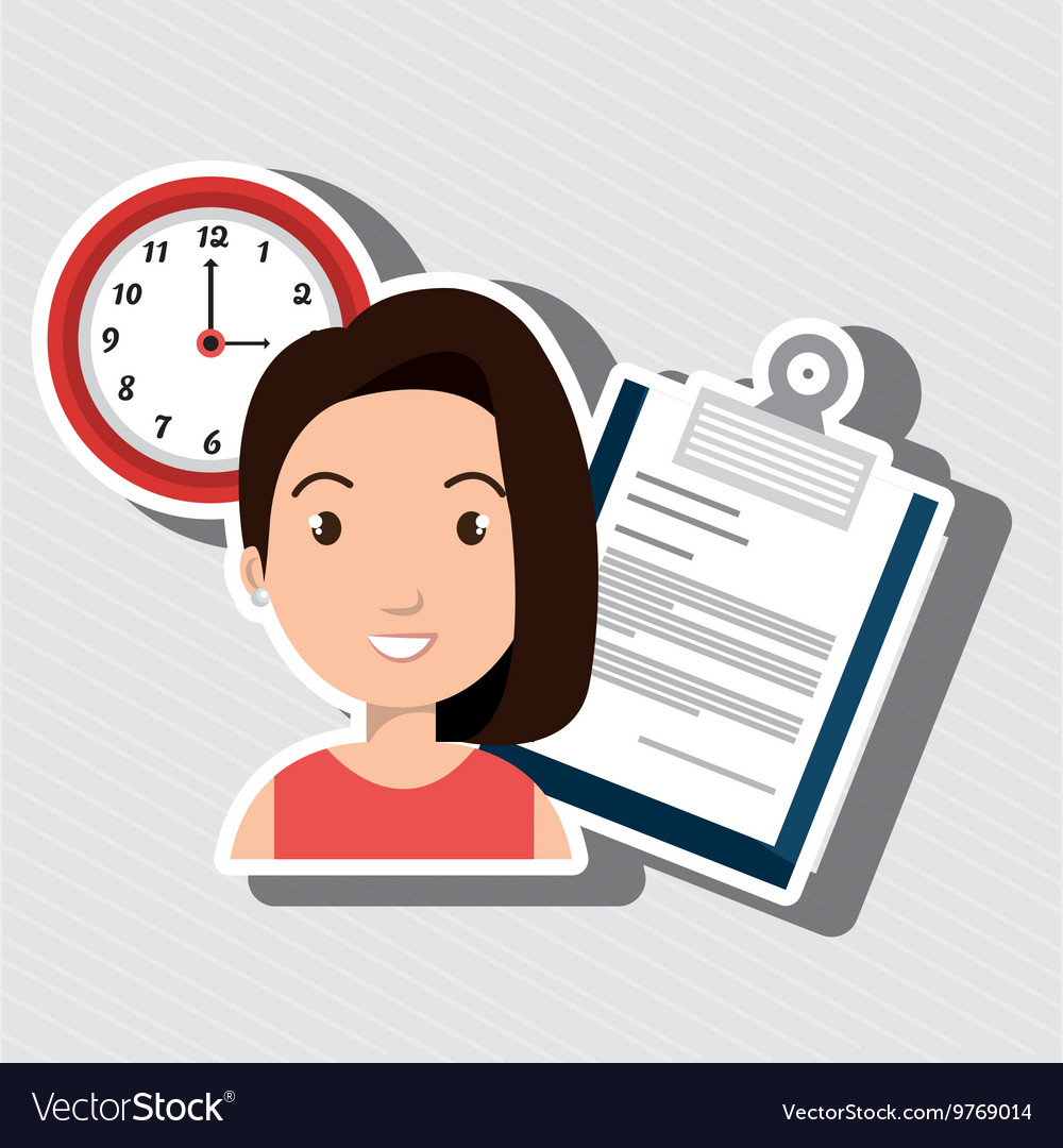 Woman with papers and watch isolated icon design