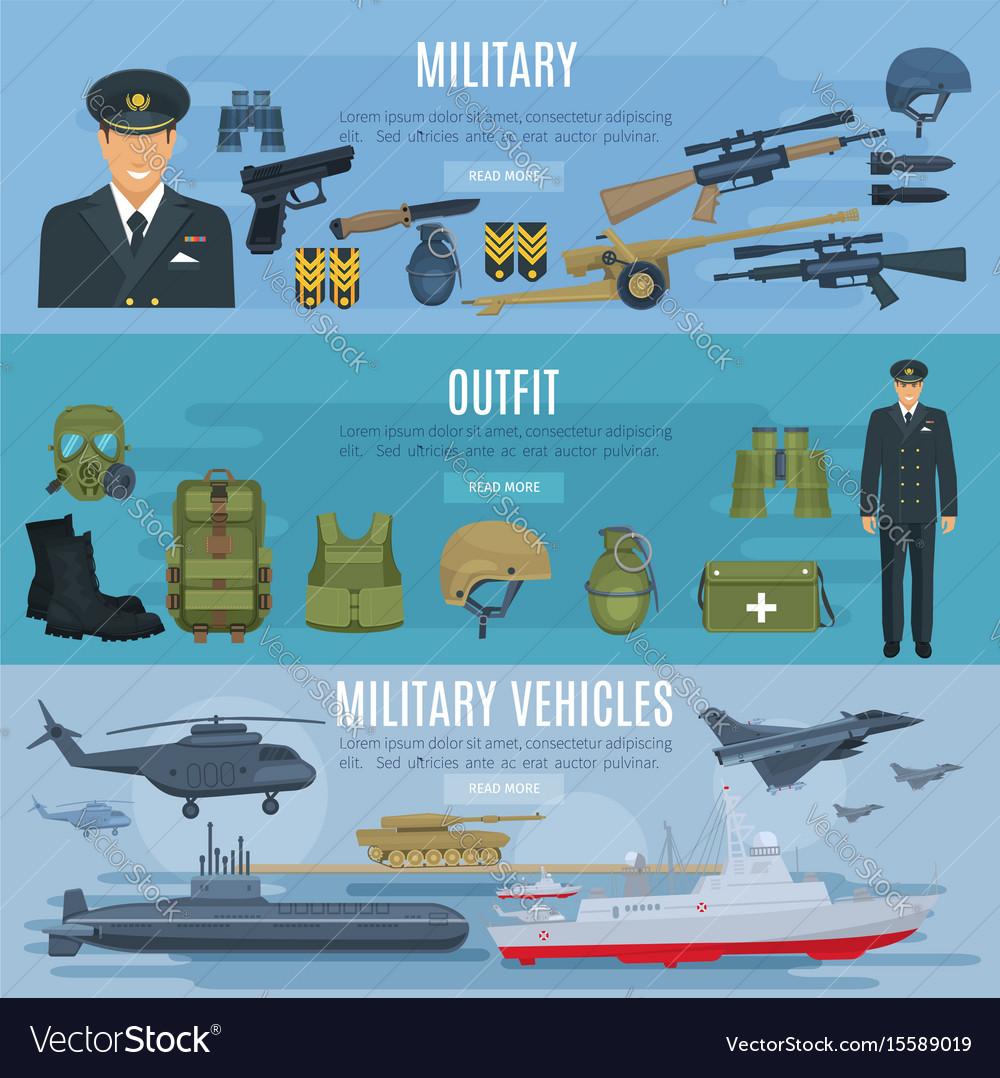 Banners military forces vehicles and outfit Vector Image