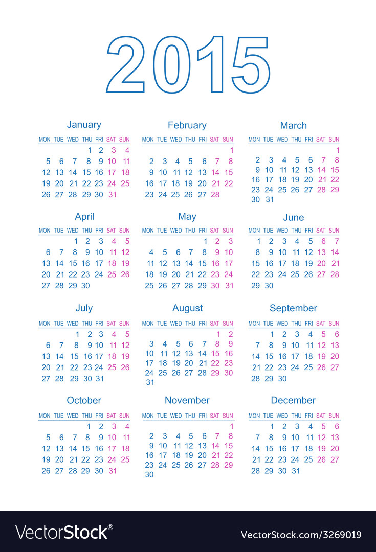 Calendar 2015 year Royalty Free Vector Image - VectorStock