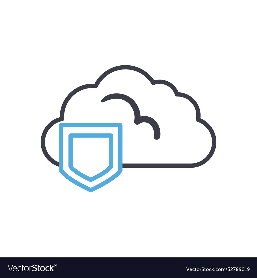Cloud computing with shield line style icon