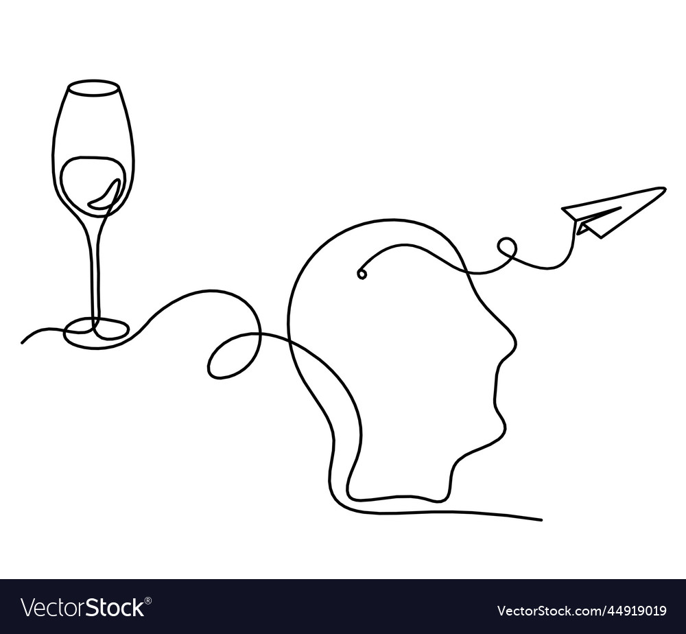 Drawing line wine with paper plane on the white