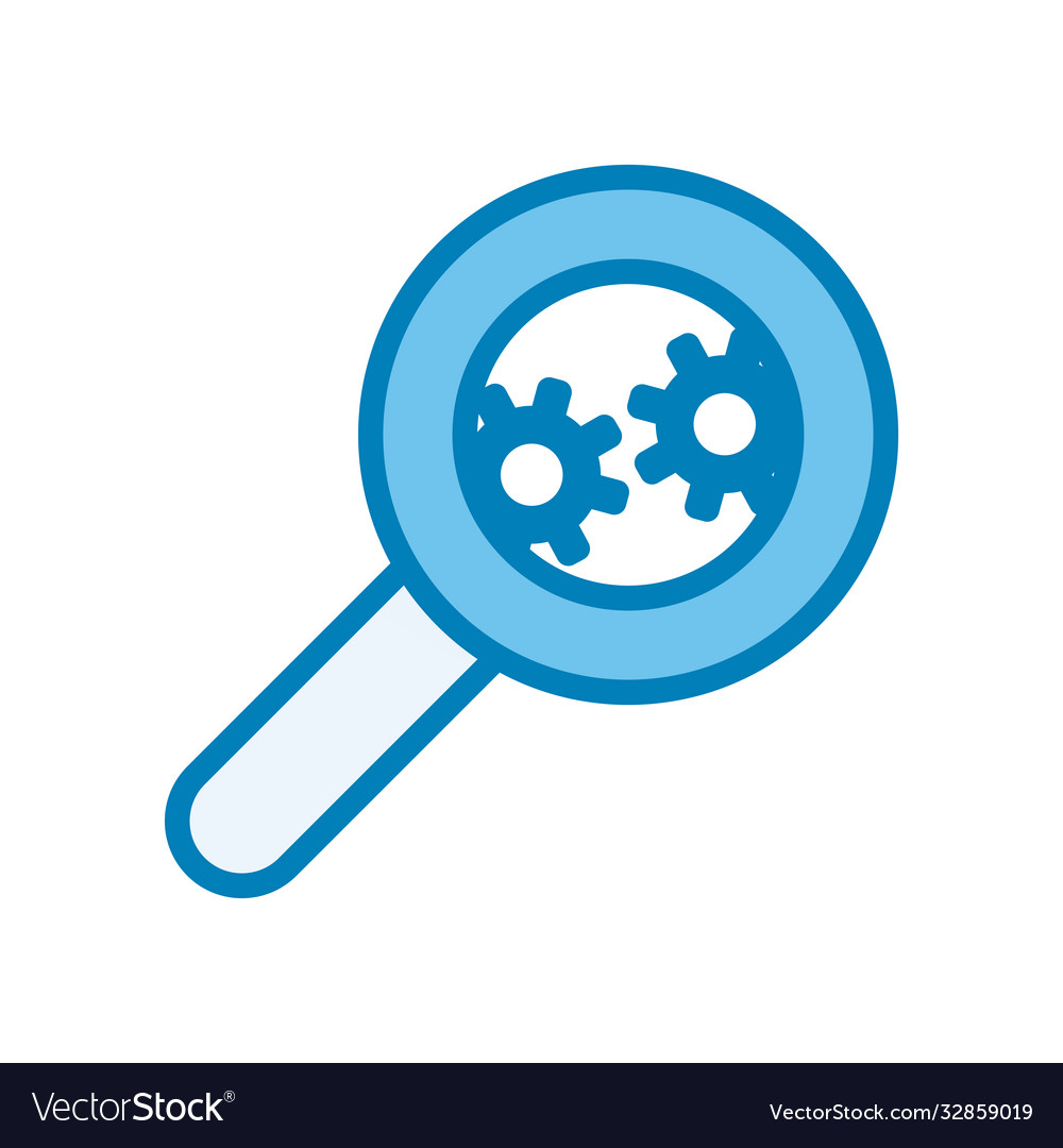 Gears in lupe line and gradient style icon vector image Gears in lupe line and gradient style icon