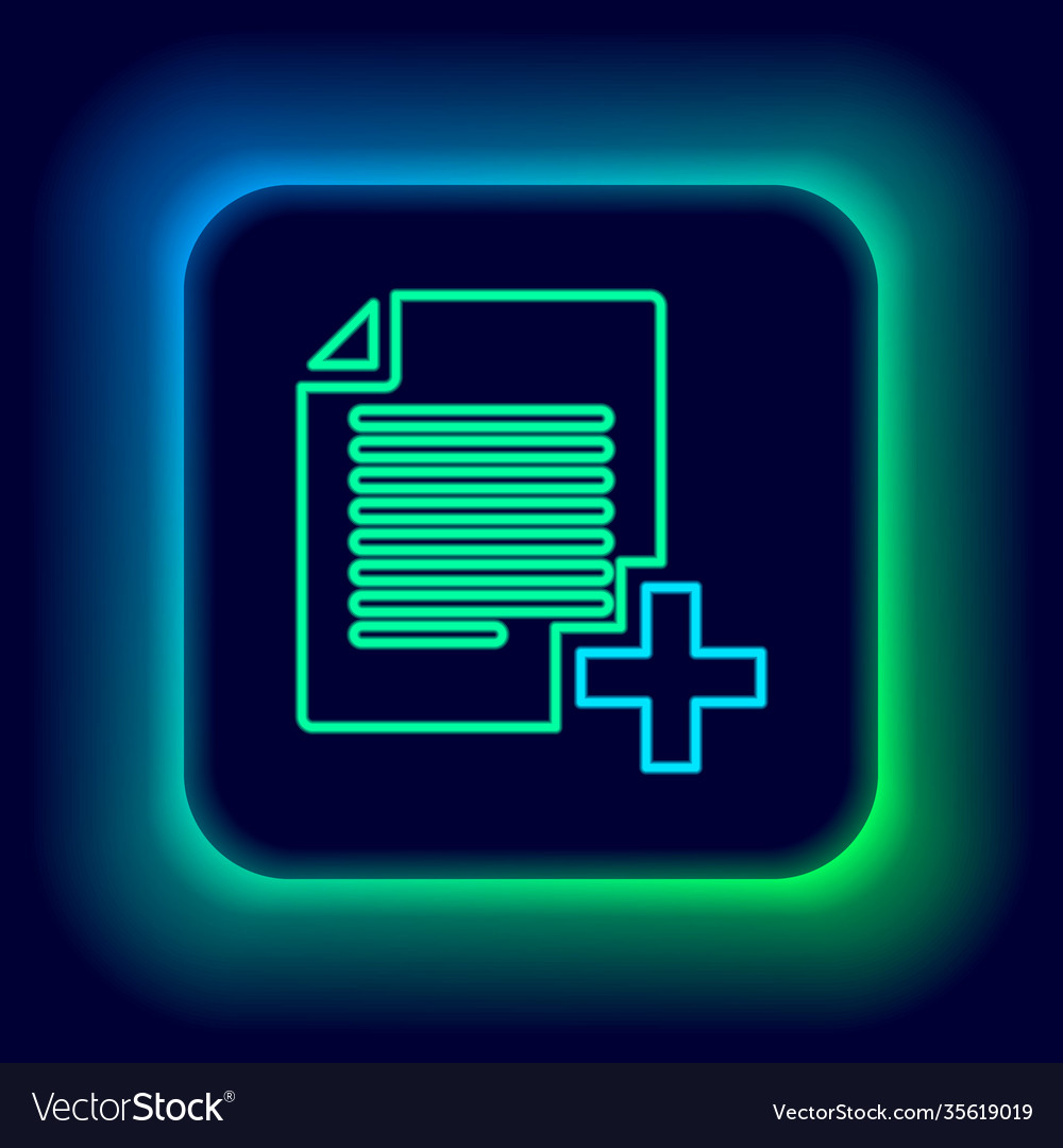 Glowing neon line add new file icon isolated vector image Glowing neon line add new file icon isolated