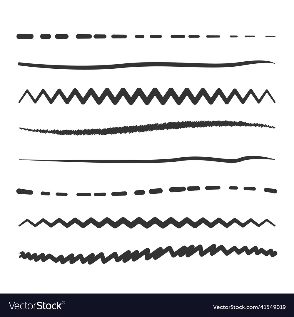 Hand drawn single lines collection in different vector image Hand drawn single lines collection in different