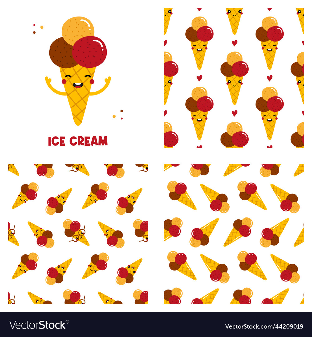 Ice cream character and set of patterns