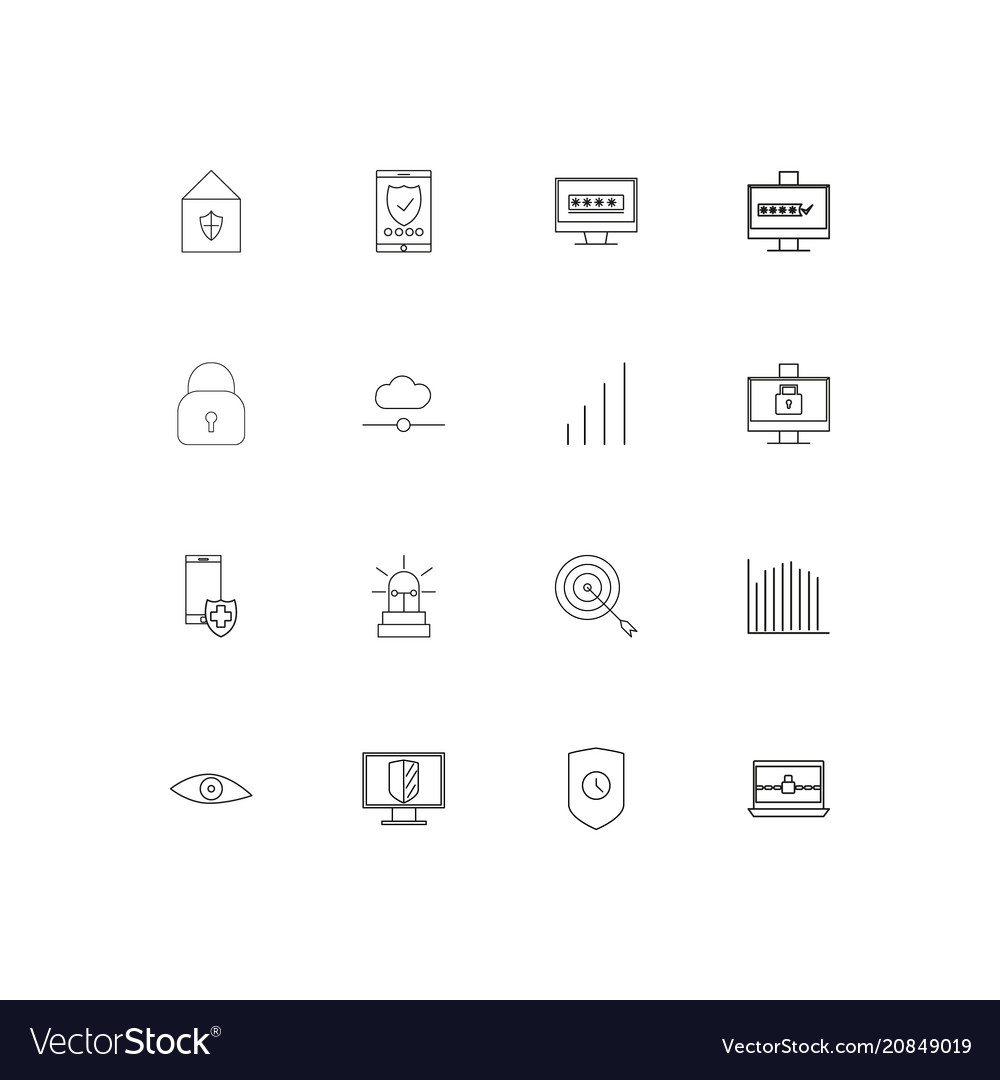Internet security linear thin icons set outlined