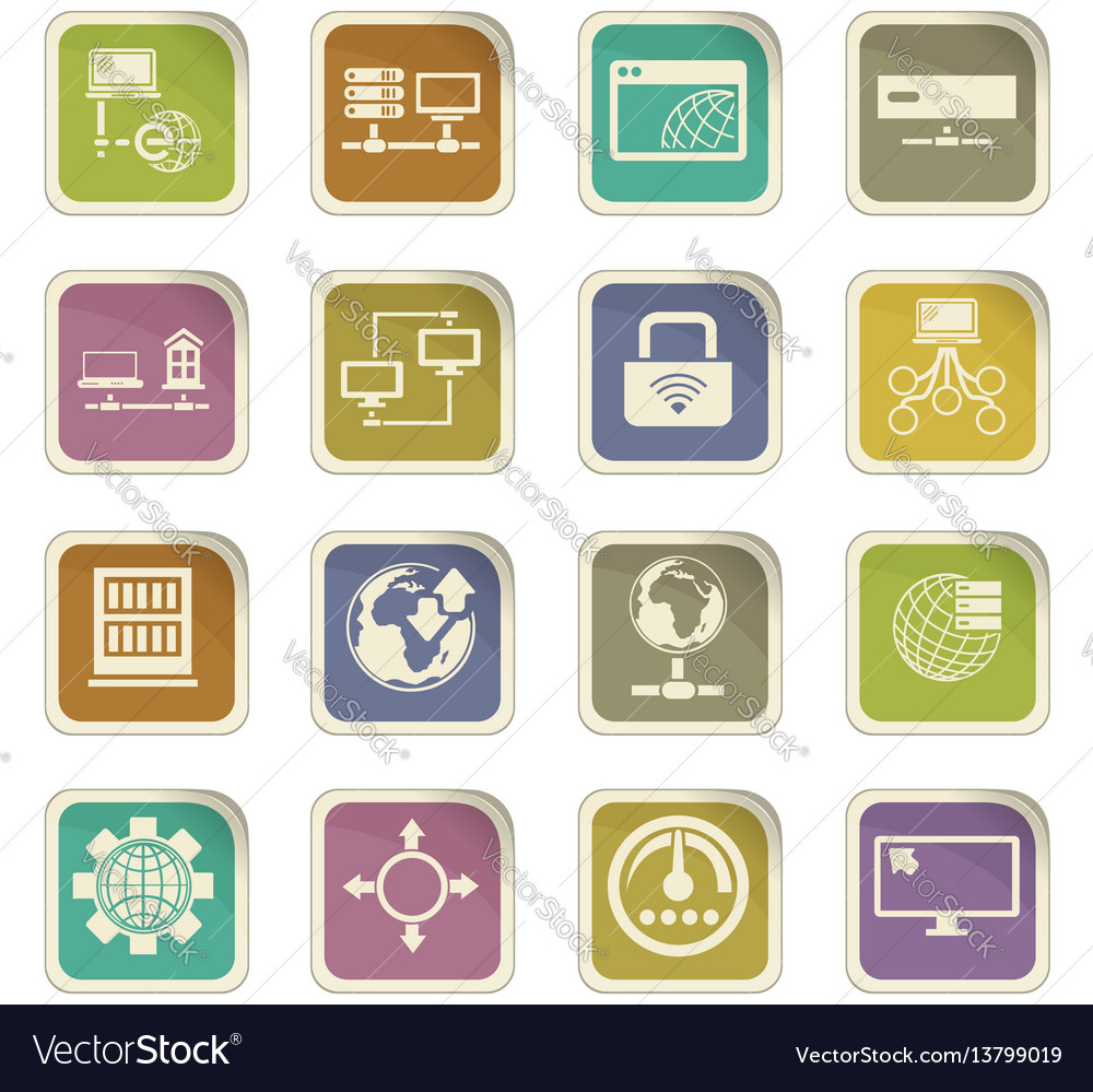 Internet server network icons set