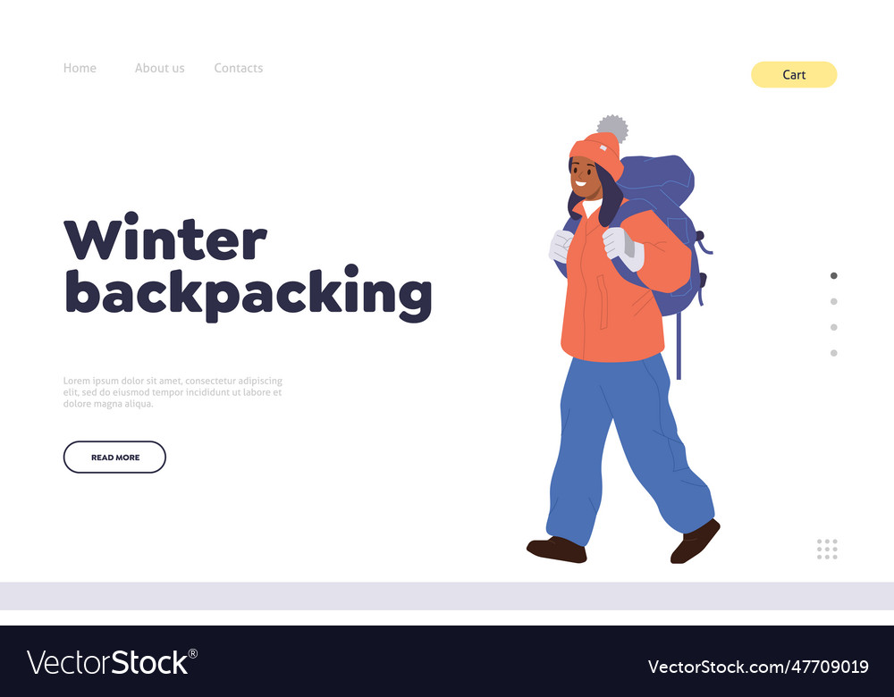 Winter backpacking landing page design template