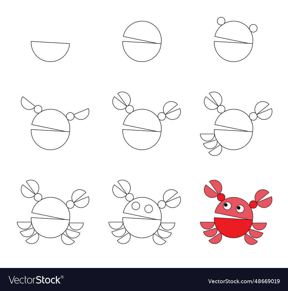 Worksheet easy guide to drawing cartoon crab Vector Image