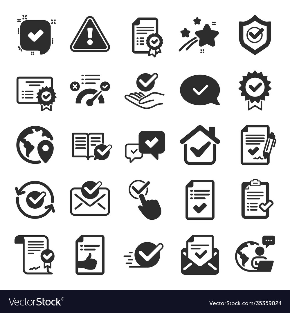 Approve icons set check list certificate Vector Image Approve icons set check list certificate
