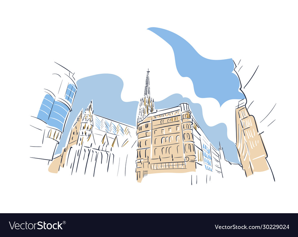 Austria vienna europe sketch city line art