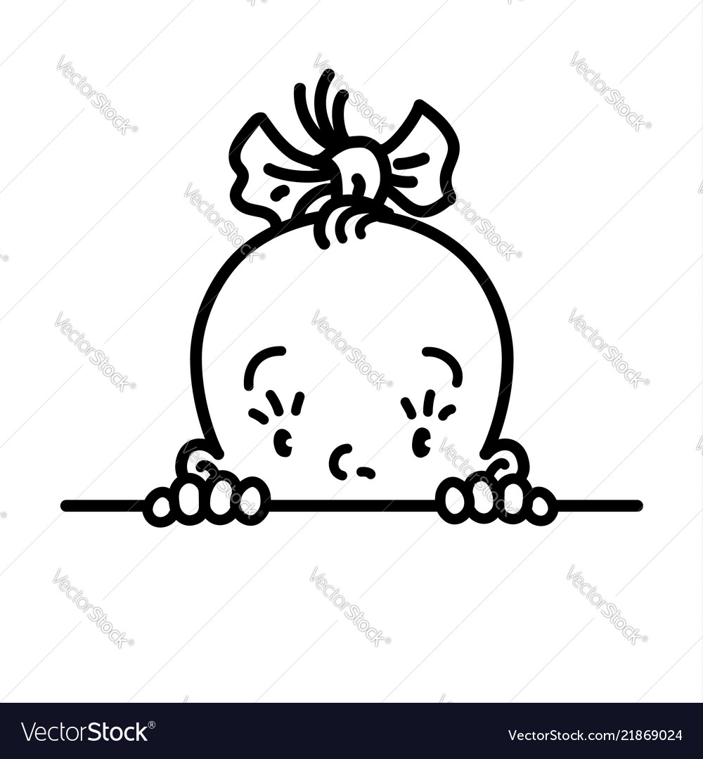 Baicon face small girl line drawing Royalty Free Vector