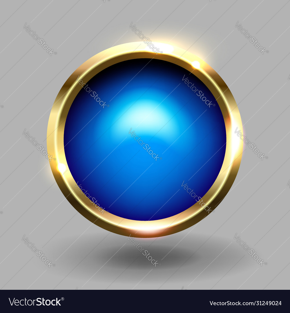 Blue shiny circle blank button with gold metallic