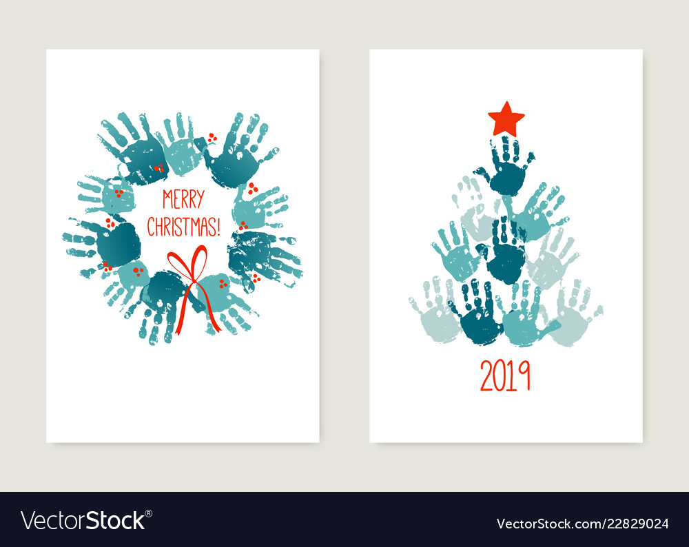 Christmas cards to make with kids handprint vector image Christmas cards to make with kids handprint